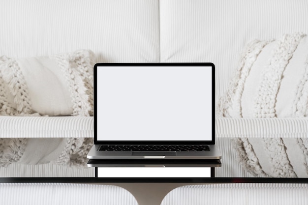 Laptop with white screen Isolated laptop screen Laptop view straight ahead Laptop on a black