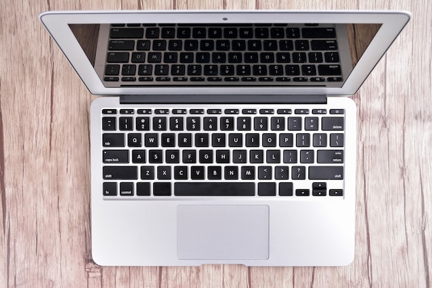 Laptop on wood table