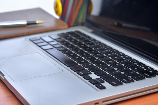 Laptop on wooden tables