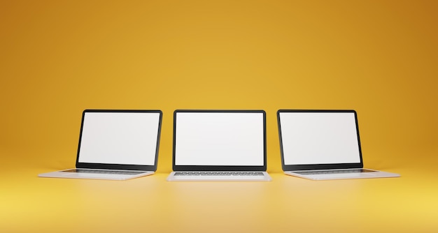 Laptops mockup with blank white screen for your design 3d render illustration