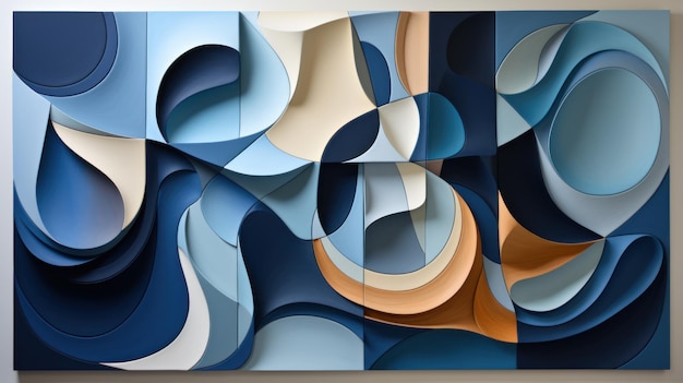 A large abstract painting in shades of indigo Ceated with Generative AI