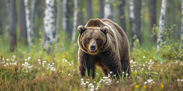 Photo a large adult male brown bear in a summer forest