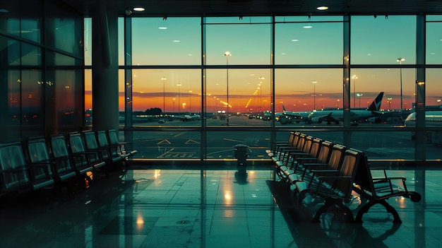 a large airport with a large window that says  airport