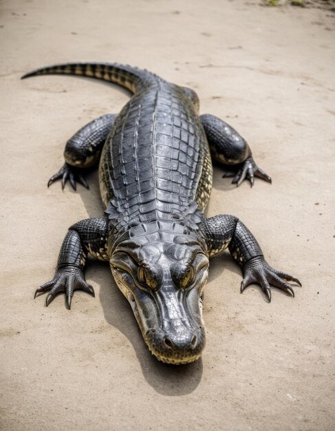 a large alligator with a head on its side