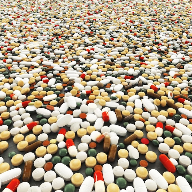 Photo a large amount of pills that are in a large pile