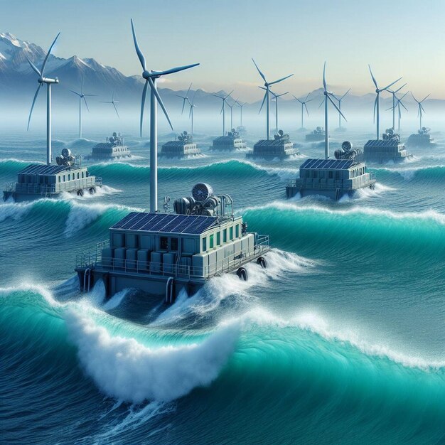 Photo a large amount of wind turbines are in the ocean