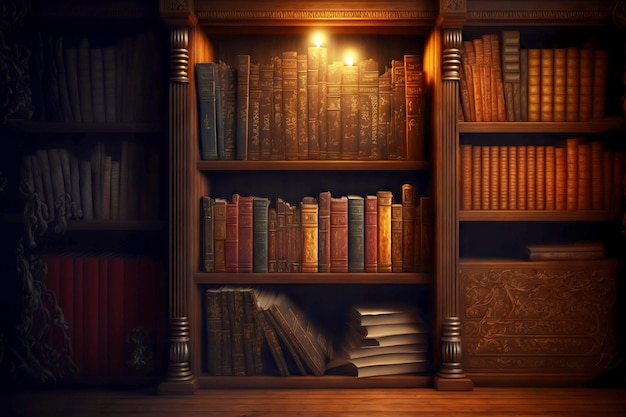 Large antique cabinet with books in living room library concept created with generative ai