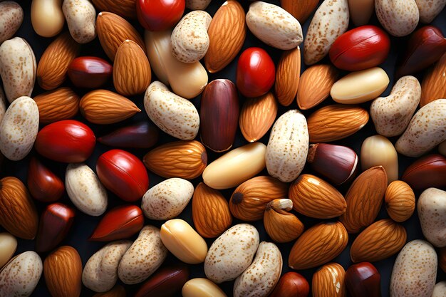 large assortment of different types of nuts vegan food natural vitamins