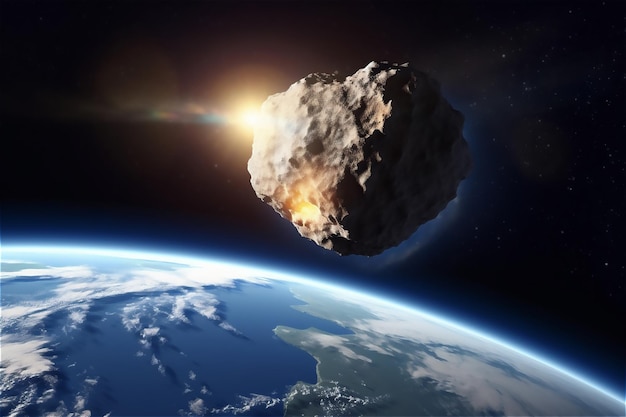 A large asteroid is flying over the earth.