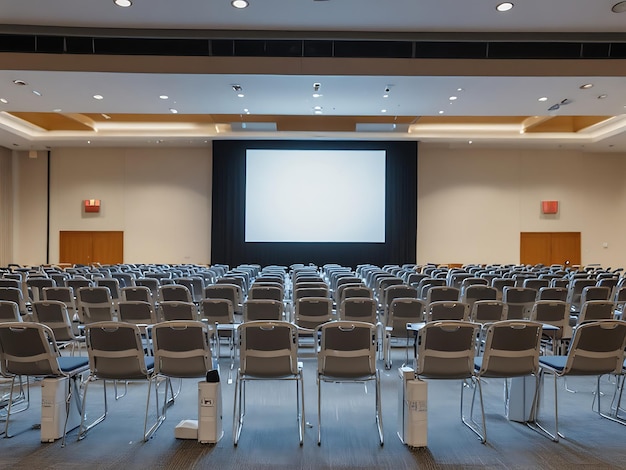 Photo a large auditorium with chairs and a screen that says conference