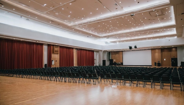 a large auditorium with a stage with a curtain that says quot the word quot on it