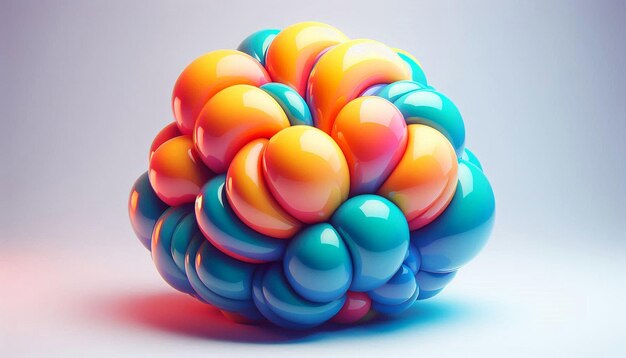 a large ball of colorful candy sits in front of a white background