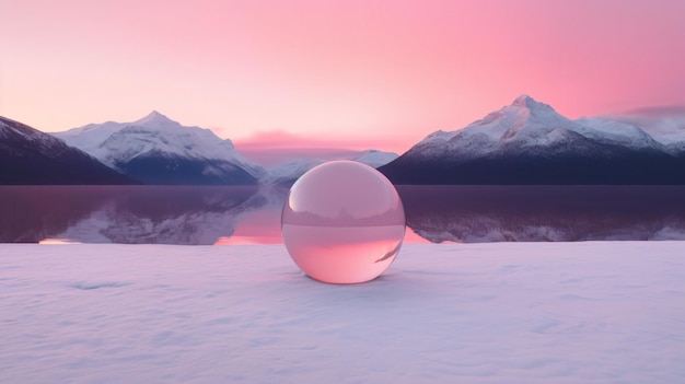 A large ball sitting on top of a snowcovered ground