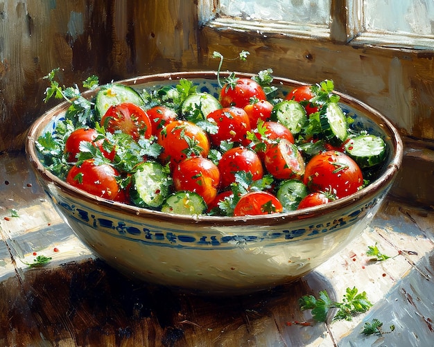 A large beautiful plate of vegetable salad