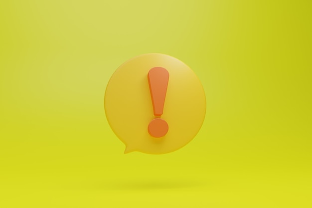 Large big yellow exclamation mark sign symbol in 3d style round dialog box illustration icon