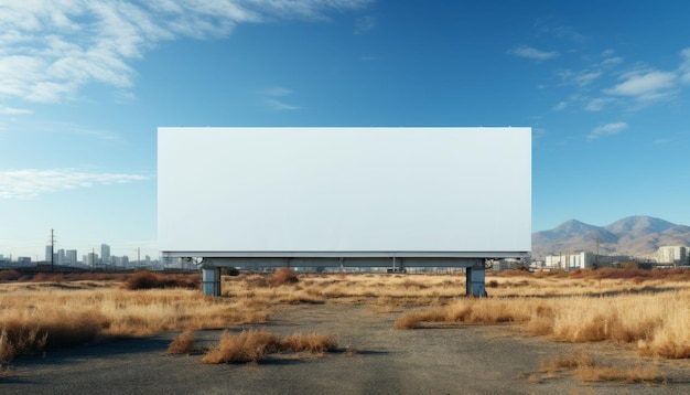 Photo a large billboard is standing in a field with a clear blue sky above it