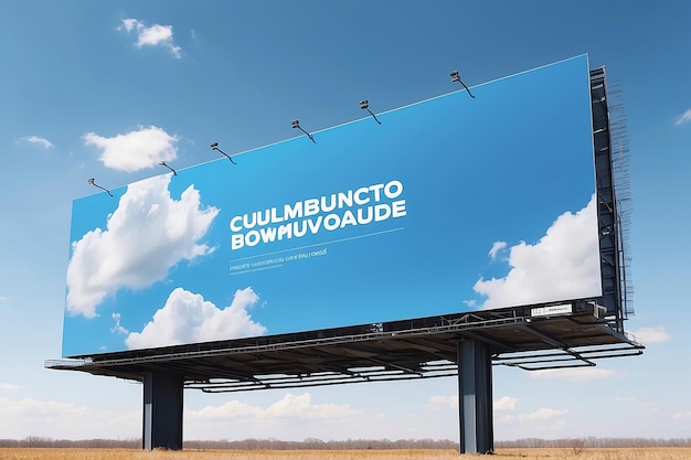 Large billboard mockup on blue sky with clouds