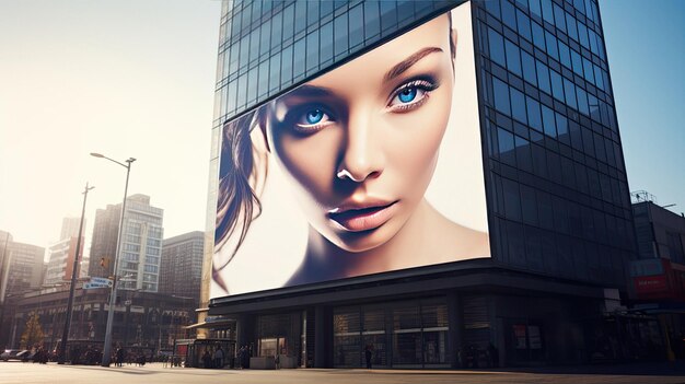 Photo a large billboard with a woman on the side of it