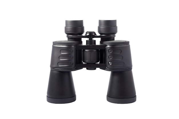 Large black binoculars isolated on white background