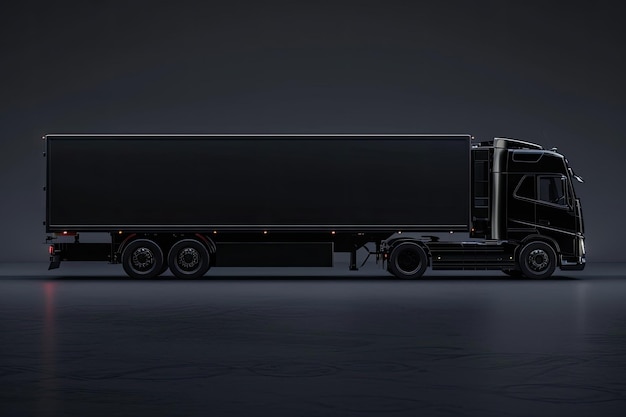 Photo large black truck with a semitrailer template for placing graphics 3d rendering