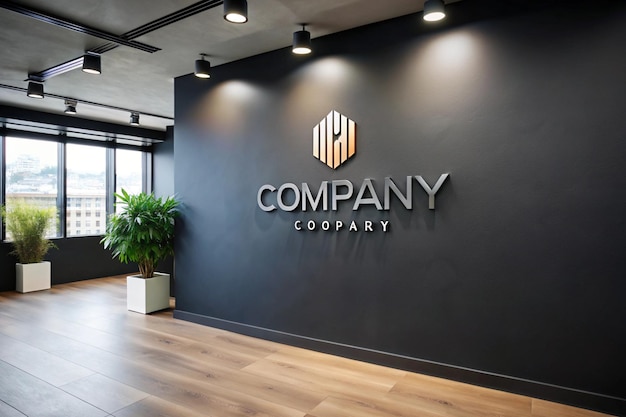 a large black wall with a logo for company company