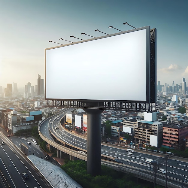 Photo large blank billboard advertisement in blurred city background