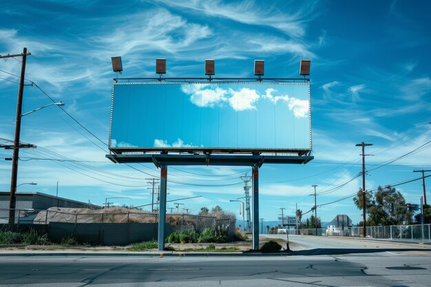 Photo large blank billboard reflecting blue sky with clouds