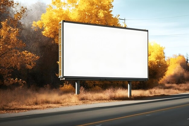 Large blank outdoor billboard template with white copy space autumn sunny day