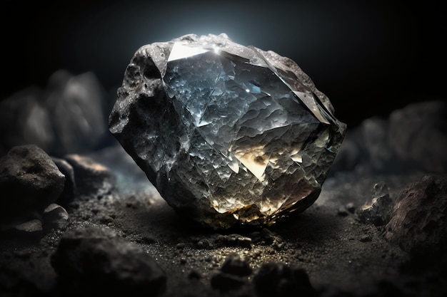 A large blue diamond sits on a black background.