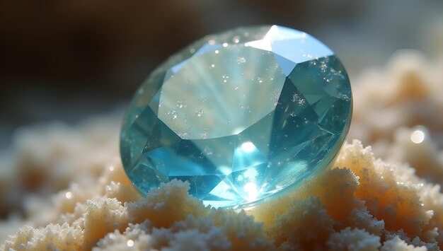 a large blue diamond sits on top of a piece of sugar