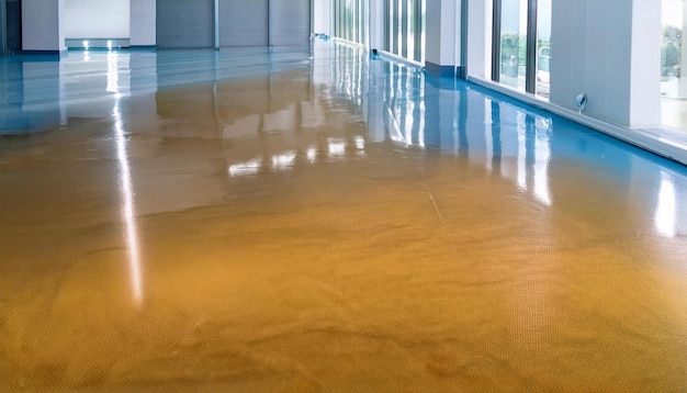 Photo a large blue pool with a yellow floor with a blue tile floor