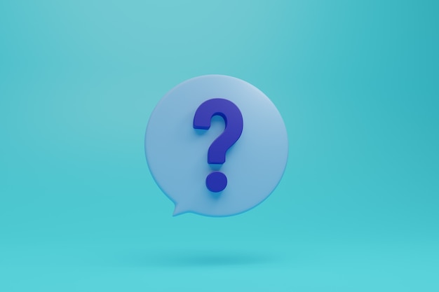 Large blue question mark in 3d style illustration with light blue background in round dialog box