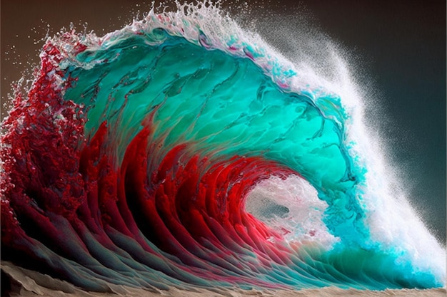 Large blue and red wave in the ocean generative ai