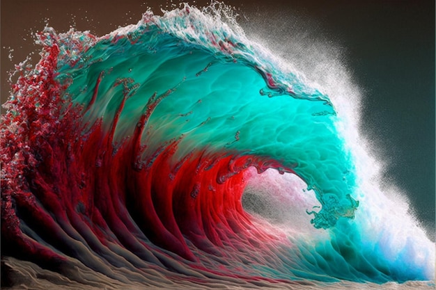 Large blue and red wave in the ocean generative ai