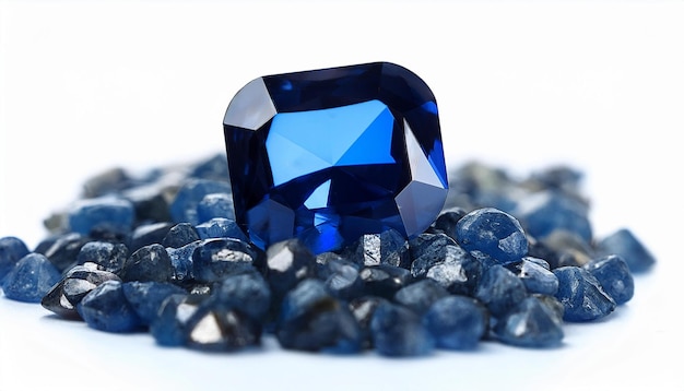 Photo large blue sapphire gemstone on a bed of smaller sapphires