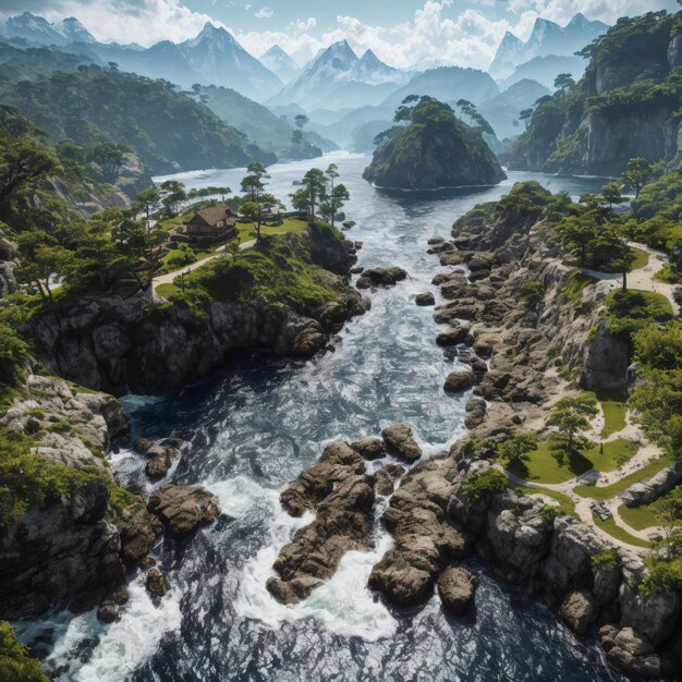 A large body of water with a bridge in the middle of it.