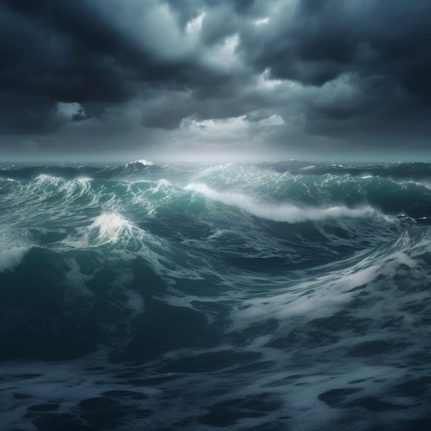 A large body of water with a cloudy sky in the background.