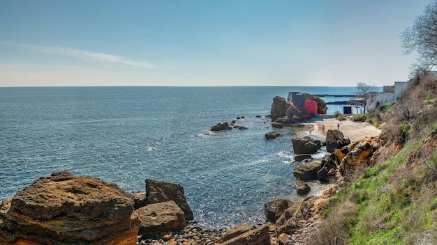 Large boulders of shell rock on the seashore