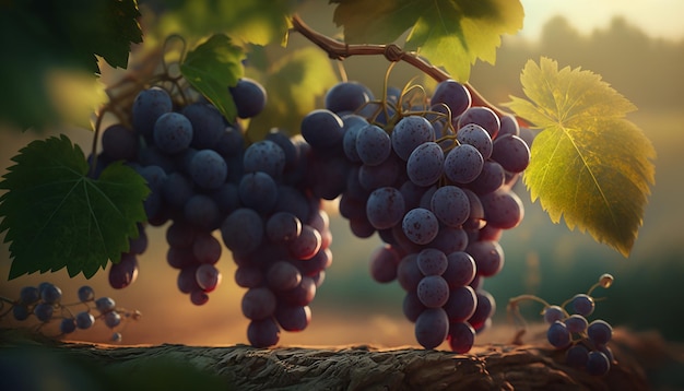 A large branch of blue grapes Generative AI