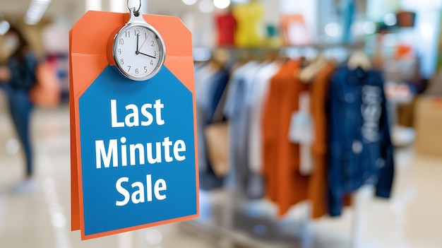 Large bright discount tag with quotLast Minute Salequot and clock icon emphasizing urgency