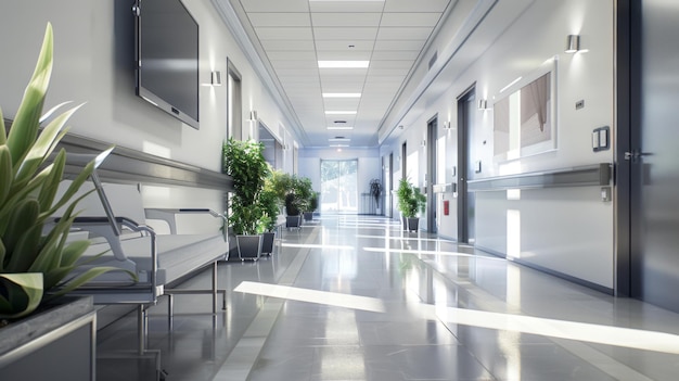 large bright hospital corridor