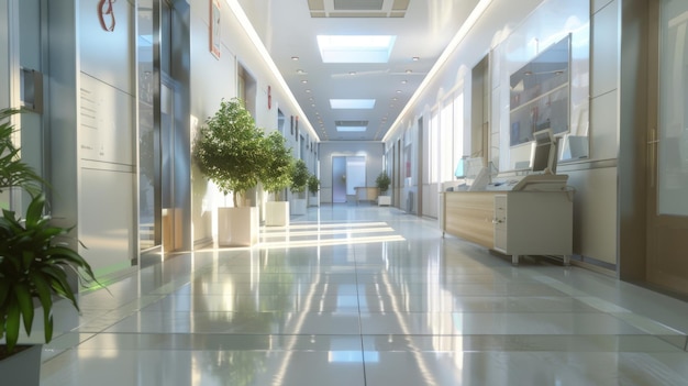 large bright hospital corridor