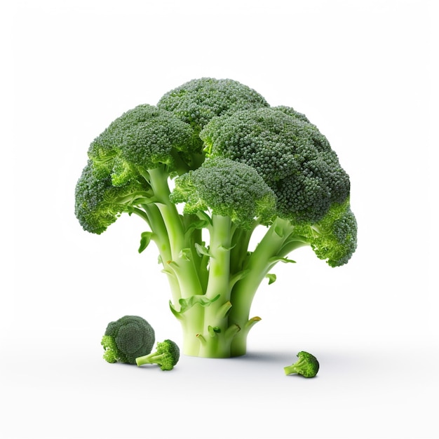 A large broccoli tree is in front of a white background.