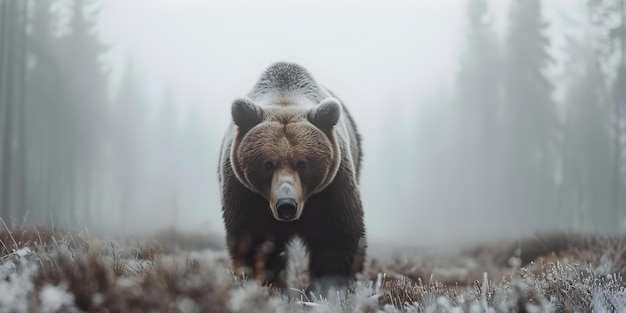 Large brown bear walking through misty forest in image Concept Nature Wildlife Wildlife Photography Forest Brown Bear