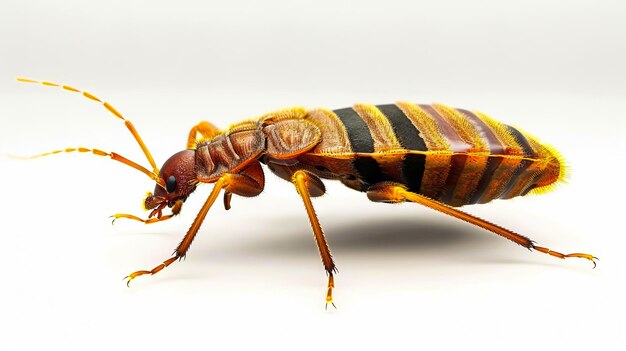 A large brown and black bug on a white background