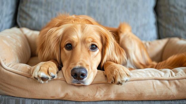 Large Brown Dog Resting on Dog Bed