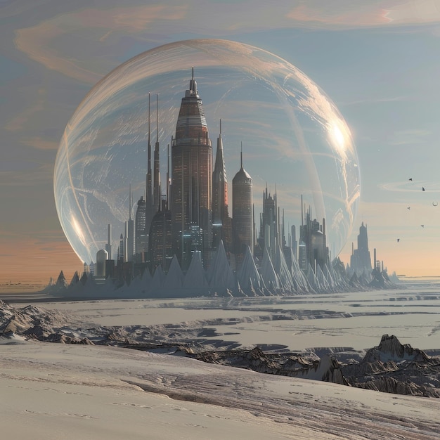 Photo a large bubble with a castle in the background