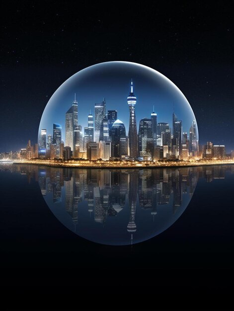 a large bubble with the city of chicago in the background