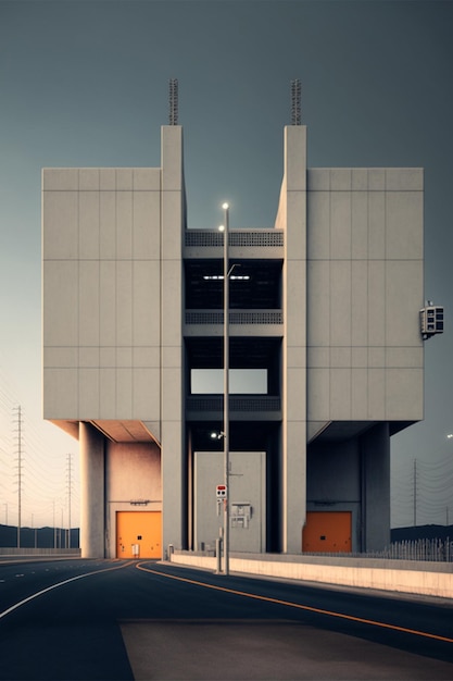 Large building sitting on the side of a road generative ai