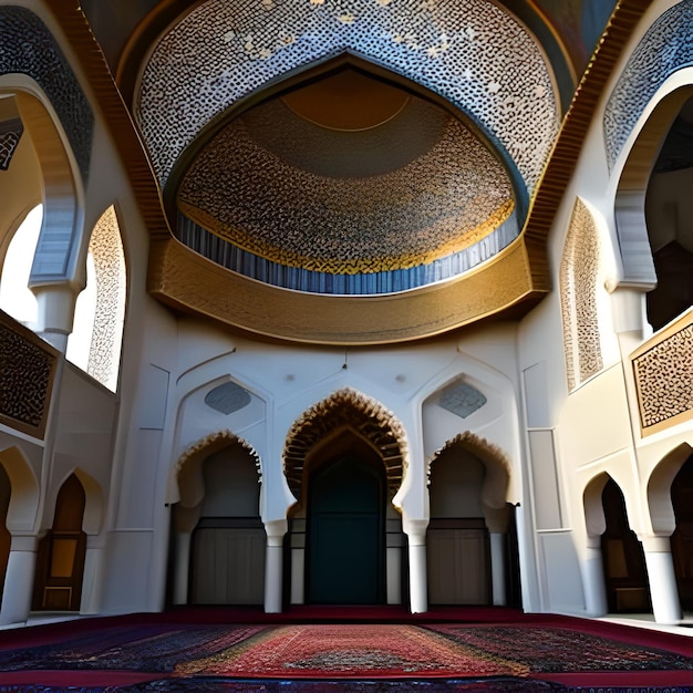 A large building with a dome and a ceiling with a gold design.